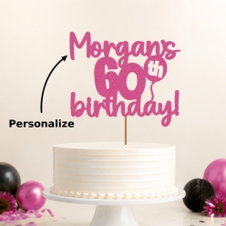 60th Birthday Personalized Glittering Pink Cake Pick